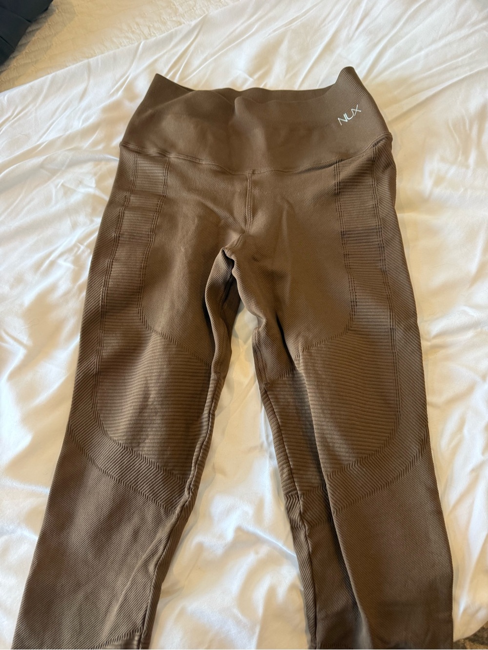 NUX Chocolate Brown High-Waist Leggings Moto Details